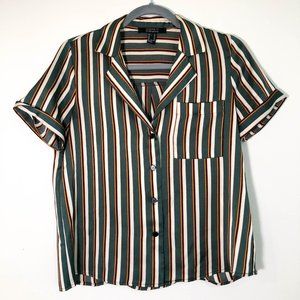 Green Striped Short Sleeve Button Up